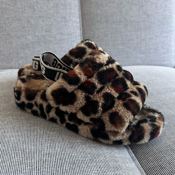 UGG Shoes - UGG Fluff Yeah Leopard Slippers Elastic Slingback Size 6 Women’s Open Toe Detail